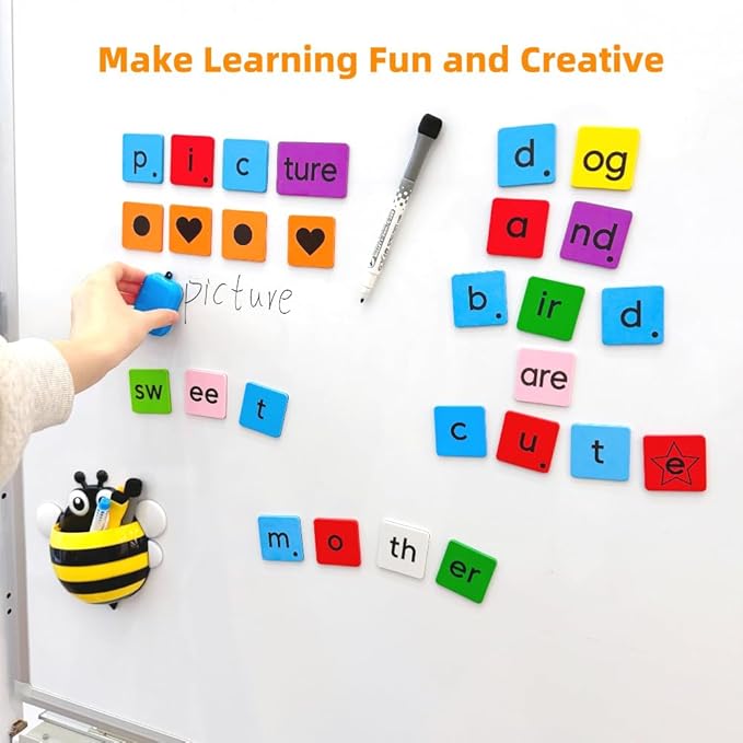 Large Size Phonics Word Building Magnetic Tiles Set, 239 Pieces Color-Coded Magnet Tiles with 2 Magnetic Spelling Boards, Phonics Manipulatives Classroom Must Have Magnetic Letter Tiles Phonics Kit