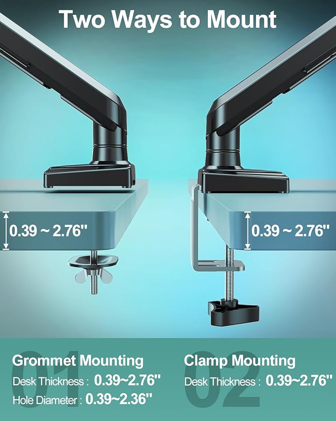 Dual Monitor Desk Mount, 13-32 inch Adjustable Full Motion Monitor Arm, Computer Display Stand Holder with Clamp and Grommet Base, Fits 4.4 to 22lbs Screens, VESA Mount Bracket, Black, Freelift Pro