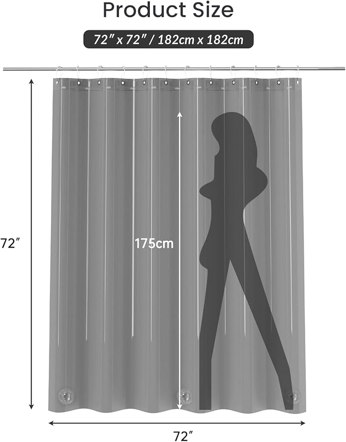 AmazerBath Premium EVA Shower Curtain Clear Grey, Luxury Shower Curtain Grey Jelly-Like Soft, Waterproof Bathroom Curtain with 3 Weighted Stones and 12 Grommets, Recyclable Packaging