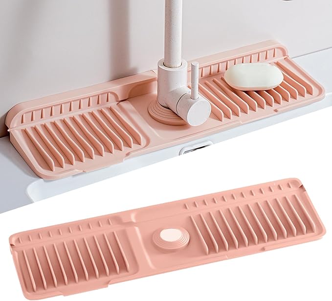 Faucet Mat for Kitchen Sink, 2025 New Silicone Sink Splash Guard, 7°Slope Fast Self-draining, Fast Drying Tidy Faucet Mat Splash Guard