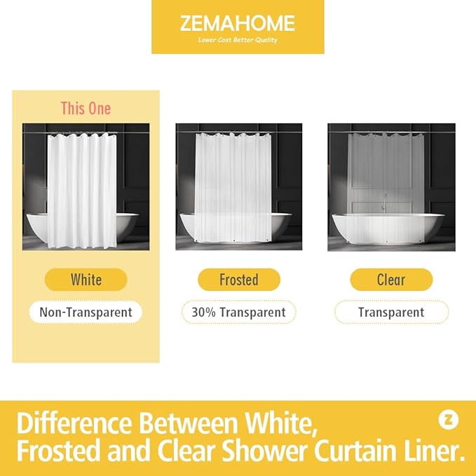 White Plastic Shower Curtain Liner, 72x72 Inch Thin Lightweight Plastic Bathroom Shower Showroom Inner Curtain with Rustproof Metal Grommet Holes and Weighted Magnets