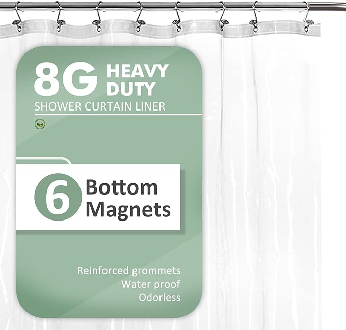 Barossa Design Long Shower Curtain Liner 78" Height - 6 Magnets & 8G Heavy Duty PEVA, Waterproof, PVC Free, Metal Grommets, Clear, 72x78
