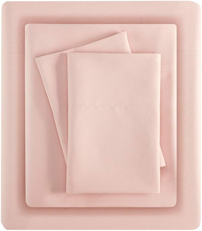 Madison Park 3M Microcell Bed Sheet Set Color Fast, Wrinkle and Stain Resistant, Soft Sheets with 16" Deep Pocket All Season, Cozy Bedding-Set, Matching Pillow Case, King, Blush, 4 Piece
