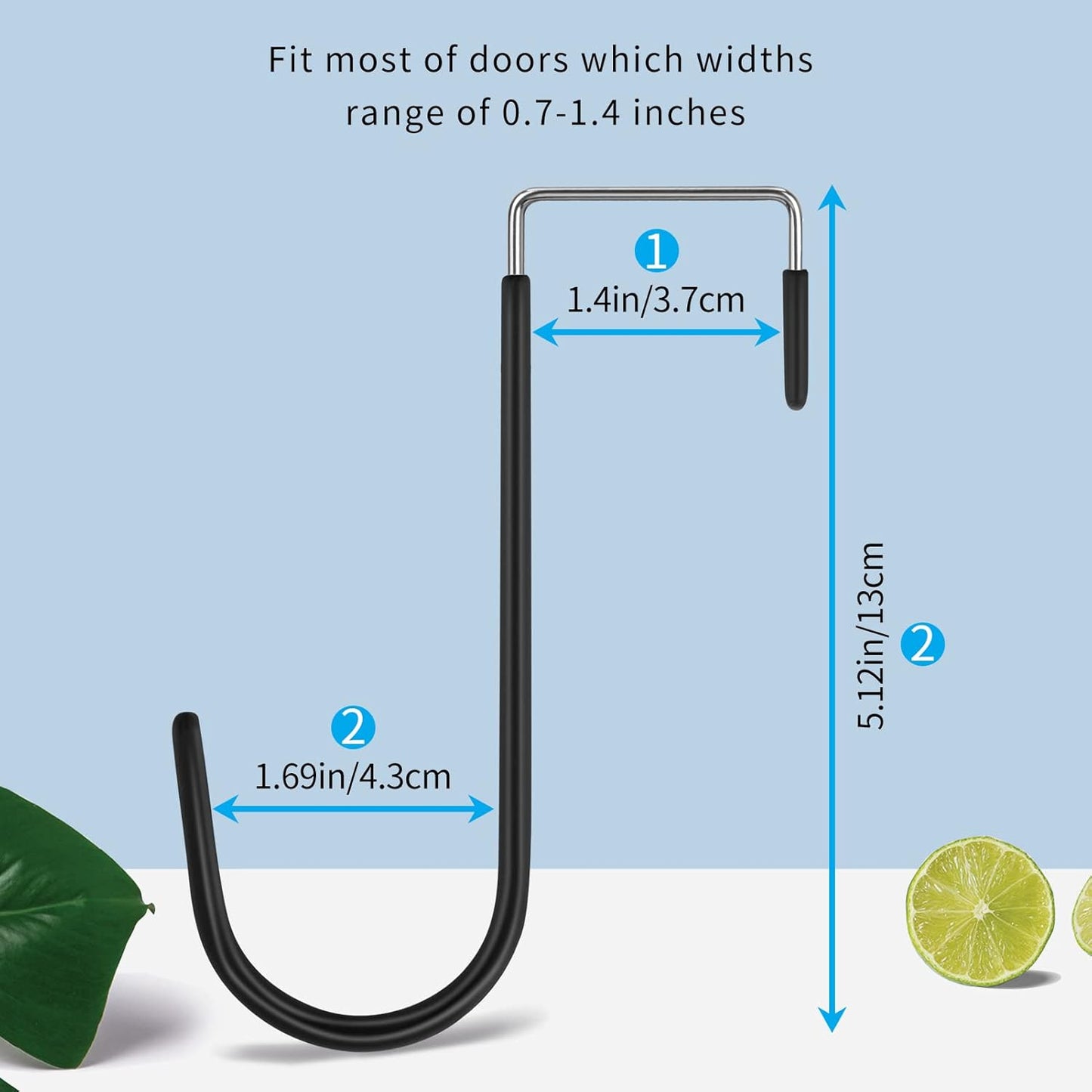 FYY Over the Door Hooks, 4 Pack Door Hangers Hooks with Rubber Prevent Scratches Heavy Duty Organizer Hooks for Living Room, Bathroom, Bedroom, Kitchen Hanging Clothes, Towels, Hats, Coats, Bags Black