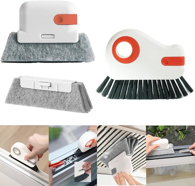 Orange Window Track Cleaning Brush with Hidden Scraper for Sliding Door and Window Tracks