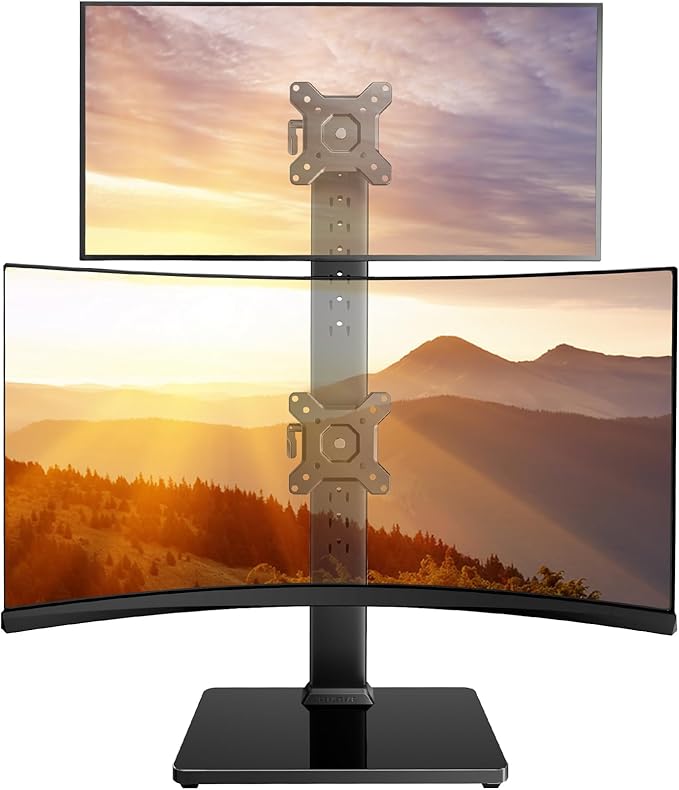 Perlegear Dual Vertical Monitor Stand for 13-40 inch Screen, Gaming Monitor Stand for 3080 3090 Ti, Dual TV Stand with 360 Degree Rotation, 13 Height Settings, Max VESA 100x100mm, PGTVS30