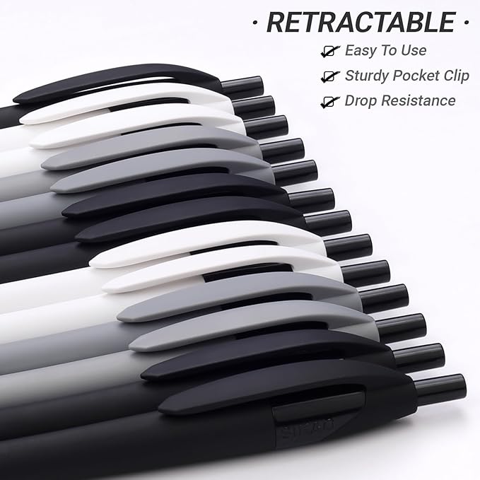 Pens Bulk, 60 Pack Minimal Gripped Slimster Ballpoint Pens, Black Ink 1.0mm, Smooth Writing Click Pens in White Grey Black, Ideal for Office, School, Teachers, Students & Front Desk Use