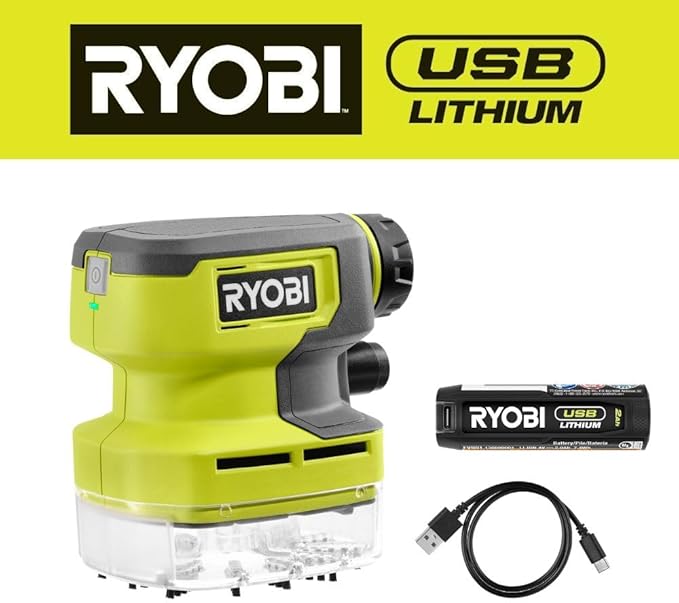 Ryobi USB Lithium Desktop Vacuum Kit with Battery and Charger, Green, FVH67K