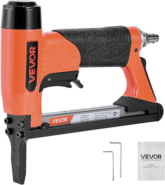 VEVOR Pneumatic Staple Gun, 20 Gauge Long-Nose Upholstery Stapler for 50 Series Fine Wire Staples 1/2-inch Crown 1/4"-5/8" Length, Max 110PCS Loading Air Staple Gun for Upholstering, Woodworking, DIY