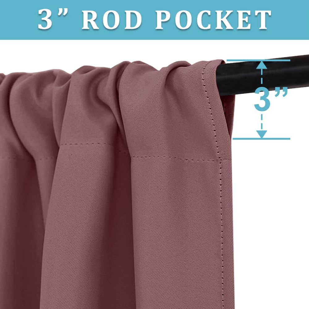 RYB HOME Living Room Curtains Blackout - Light Block Energy Efficiency Small Window Treatment Drapes for Kitchen Dining Baby Nursery Farmhouse Decor, W 42 x L 72 inch, Dusty Rose, 2 Panels
