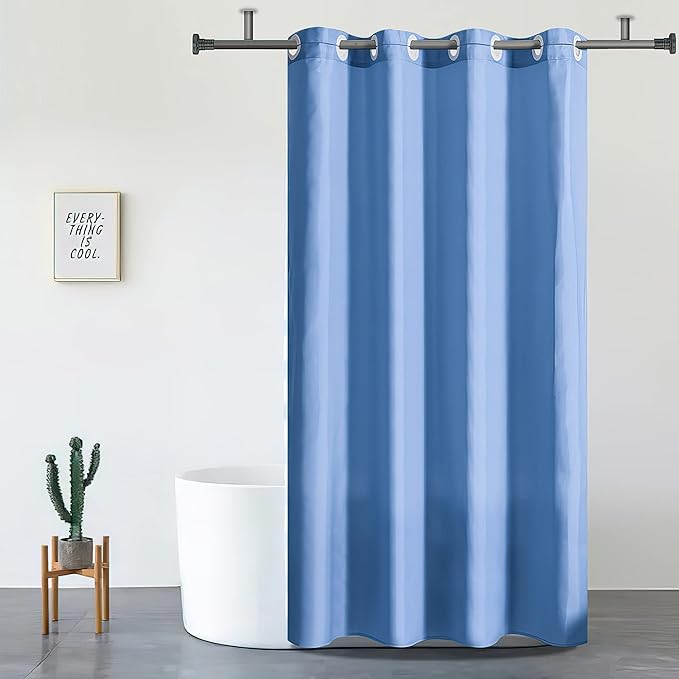 No Hook Stall Size Shower Curtain,48 x 84 Inch Small Half Narrow Shower Curtain Liner,Waterproof Fabric Bathroom Curtains with 6 Plastic Split Grommets,Hotel Grade Machine Washable,Light Blue