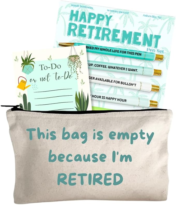Moonlight Makers Funny Office Supplies Gift Set - Happy Retirement Pen Set, To Do Or Not To Do Notepad, This Bag Is Empty Zipper Pouch - Cute Stationery Sets for Women, Gifts for Friends & Coworkers