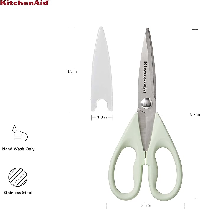 KitchenAid All Purpose Kitchen Shears with Protective Sheath Durable Stainless Steel Scissors,Dishwasher Safe,Soft Grip Comfort Handle,8.72 Inch,Pistachio,(Pack of 2)