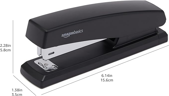 Amazon Basics Desktop Office Stapler, Lightweight, 25 Sheet Capacity, Non-Slip, Black, 3-Pack with 1000 Staples