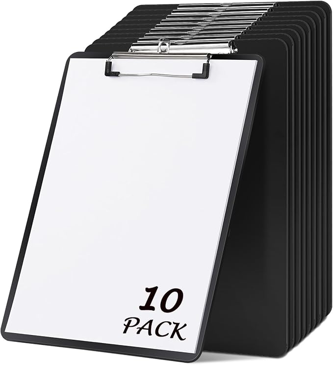 Dynta 10 Pack Plastic Clip Boards 12.5x9 Inch Standard Letter Size Clipboard with Low Profile Clips, Lightweight & Sturdy for Office, Classroom, Black