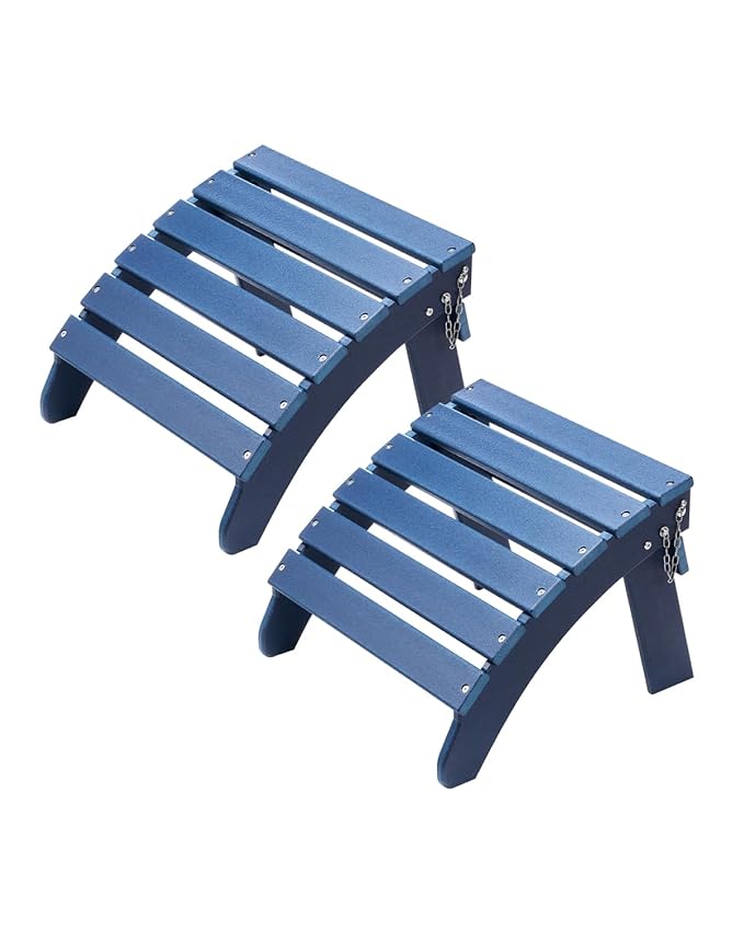 VEVOR Adirondack Ottoman Set of 2, 18.7L x 18.9W x 13.8H Inch HDPE Plastic Folding Adirondack Ottoman, Weather-Resistant Foot Rest for Adirondack Chair, Used for Outside Porch Pool Lawn Backyard, Blue