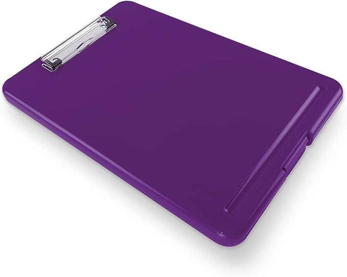 Clipboard with Storage Slim Folding for Nursing, Teachers, Coaches & Office, Plastic Heavy Duty with Pen Holder (9.5” x 13.5”) (Purple)