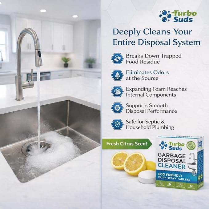 Garbage Disposal Cleaner and Deodorizer Tablets Drain Freshener, Foaming Citrus Scent, Sink Odor Remover for Kitchen Garbage Disposer Cleaning (12 XL Tablets - One Year Supply)