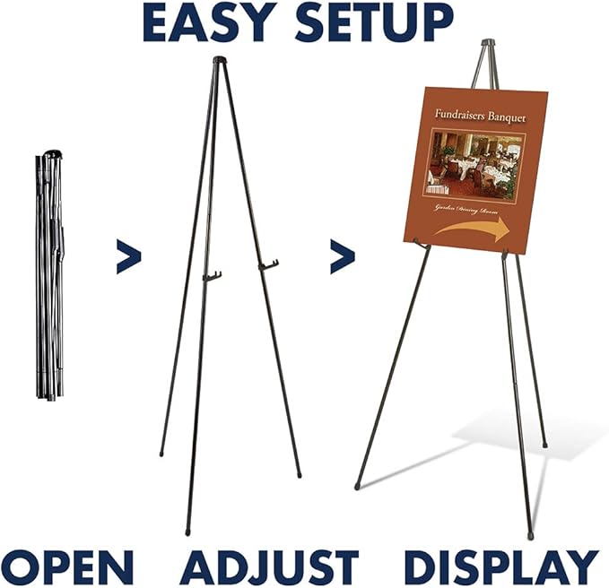 Quartet Instant Easel 64" Stand, Supports 10 lbs., Heavy-Duty, Tripod Base, Powder Coated Steel Material, Collapsible, Black (27E)