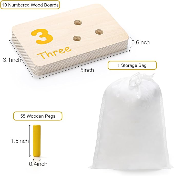 Suwimut Wooden Counting Peg Board, Kindergarten Math Manipulatives Number Counting Toys, Learning Activities Montessori Educational Toys for 3 4 5 Year Old Kids Boys Girls Gifts