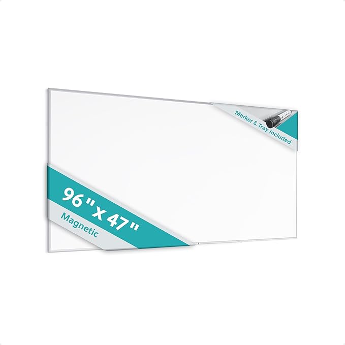 U Brands Magnetic Whiteboard with Silver Aluminum Frame, 96" x 48" Inches, Dry Erase Board White Board for Office Supplies and Classroom Use