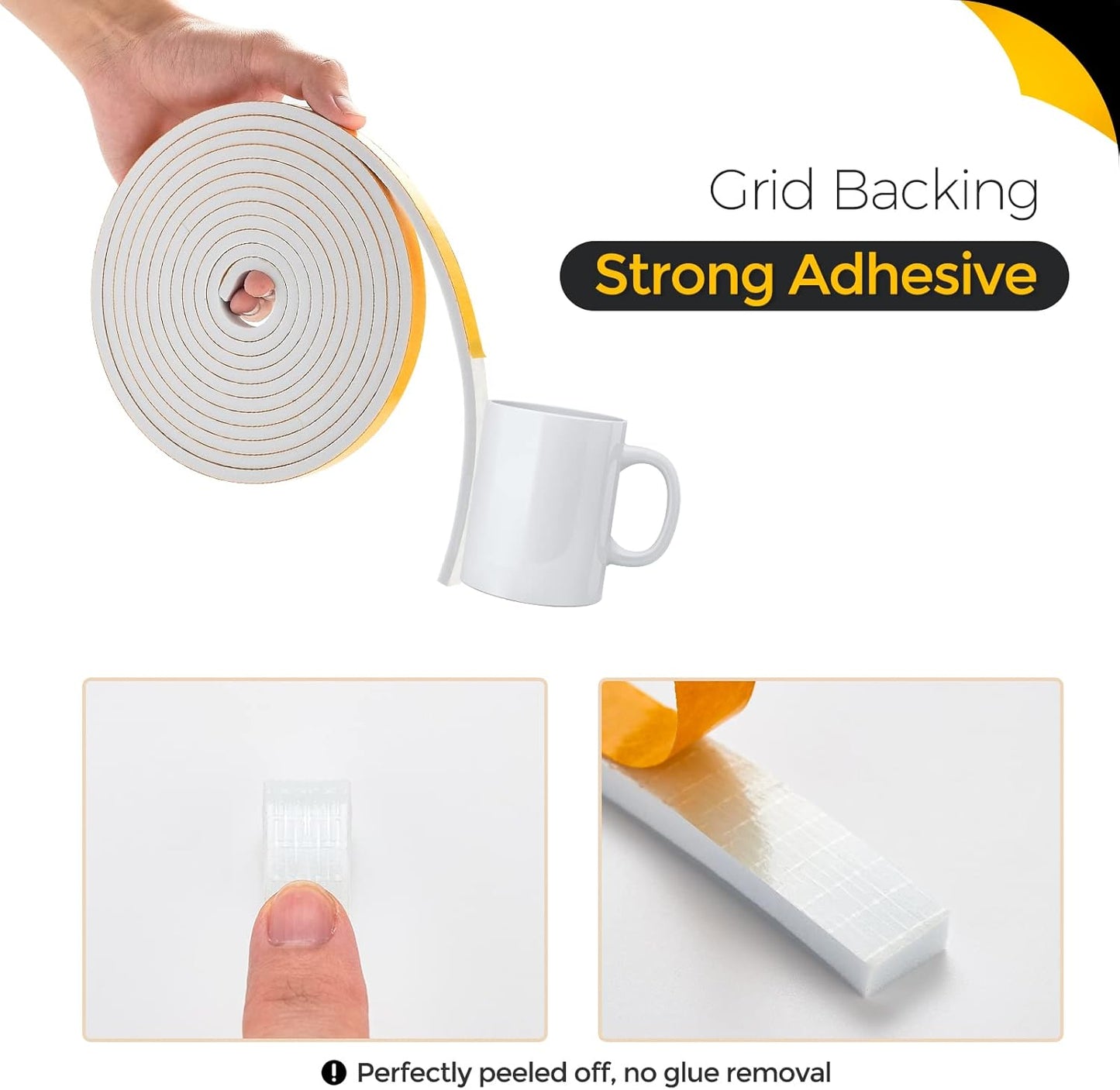 26 Feet Weather Stripping Door Seal, 1/2" Wide X 1/4" Thick Door Seal Strip High Density Foam Tape Adhesive Strip for Door Soundproofing,Window Insulation (1/2" x 1/4" x 26FT,White)