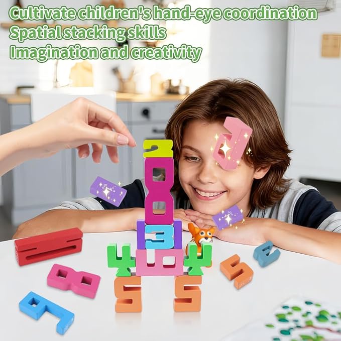 Wooden Number Building Blocks, 20Pcs Digital Building Blocks from 1 to 10, Easter, Party Favors, Stocking Stuffers, Classroom Must Haves, Back to School Supplies, School Supplies