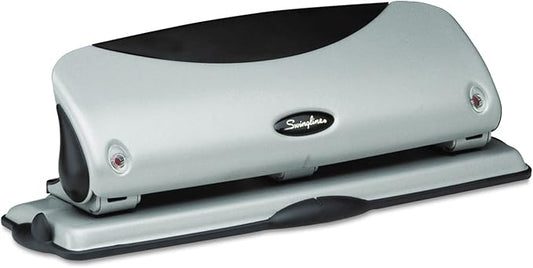 Swingline 3 Hole Punch, Desktop Hole Puncher, EasyView, 12 Sheet Punch Capacity, Silver/Black (74063)