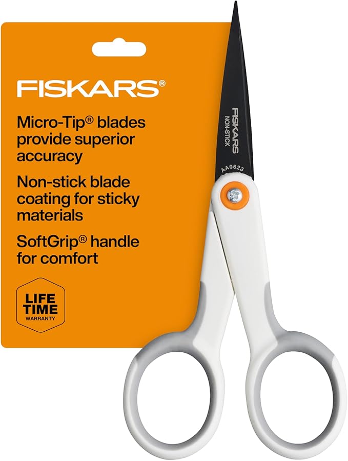 Fiskars Micro Trip Scissors, SoftGrip Precision Cutting Shears, Non-Stick Stainless Steel Blades, 5 inches