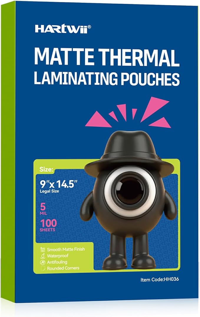 100Pack Matte Legal Size Laminating Sheets 9"x14.5" 5Mil Thick Thermal Laminate Pouches Compatible with All Laminators No Bubble 8.5x14 Clear Laminating Paper for Documents