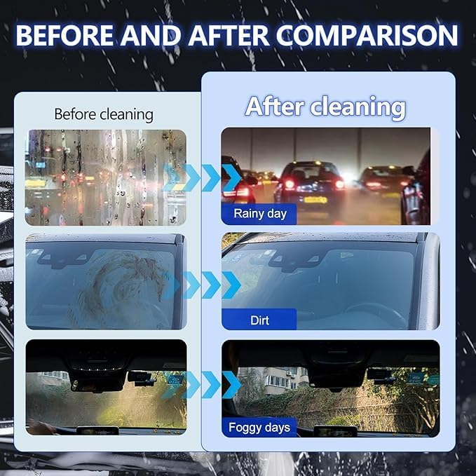 Car Glass Oil Film Cleaner, Hydrophobic Glass Coating for Windshield Improves Clarity and Visibility, Universal Car Glass Oil Film Removal Anti-rain Mist Cleaning Wipes Brush for All Vehicles (2Set)