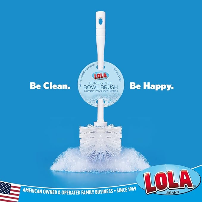 LOLA Classic Toilet Brush, 2 Pack, Durable Fiber Stiff Bristles, Compact Size, Non-Scratch, Long-Lasting
