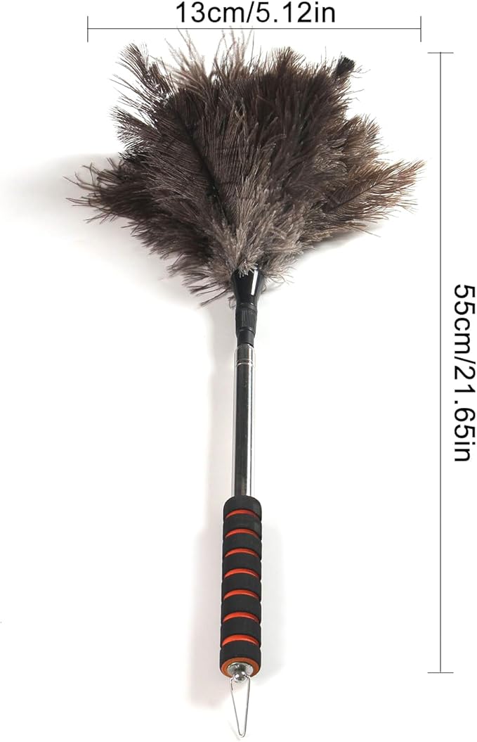 Duster with Extension Pole - 61-Inch Soft Feathers Dusting Mop, Anti-Static Washable Duster | Long Reach Cleaning Tool for Vents, Blinds, Baseboards, Fans, RV, Car, Outdoor Pet Hair Remova
