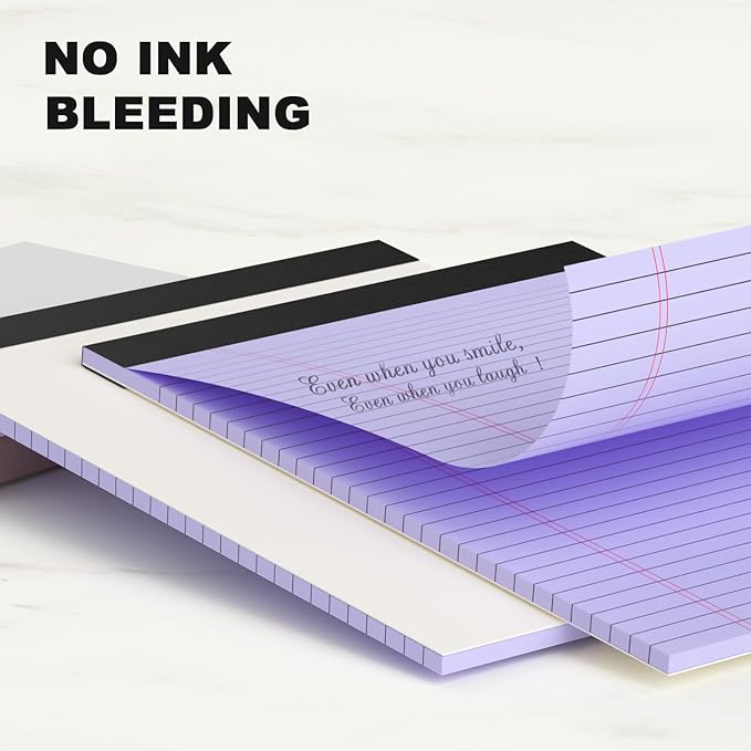 Purple Legal Pad Note Pads 8.5 x 11 inch, Wide Ruled, 30 Sheets/Pad, 20lb Colored Paper, Perforated Notepad with Sturdy Back (3 Pads Purple)