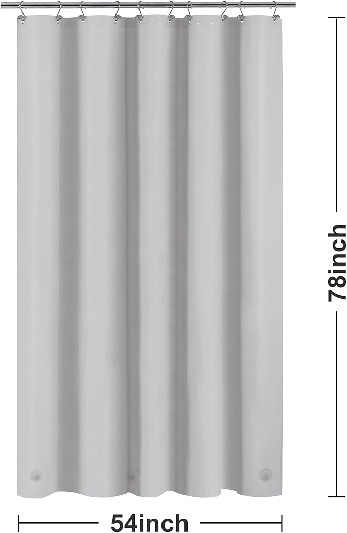 Barossa Design 54W x 78H Stall Shower Curtain Liner Silver Gray - Waterproof Lightweight PEVA Plastic Shower Liner with 3 Magnets & Metal Grommets - Gray Silver