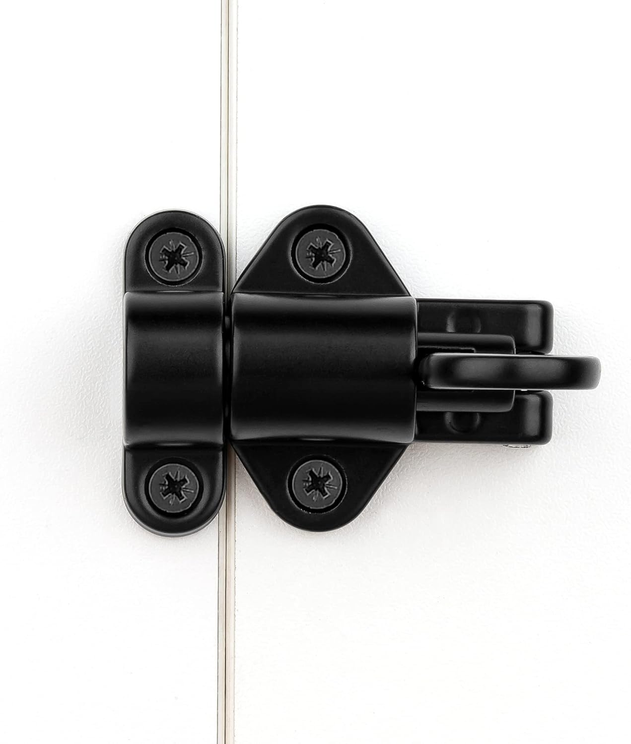 4 Packs Self-Closing Latches，Black Spring Door Lock，Resilient Bolt Latch Aluminum Alloy Safety Automatic Spring Barrel Slide Door Lock with Screws,Used for Gate,Window and Cabinet etc