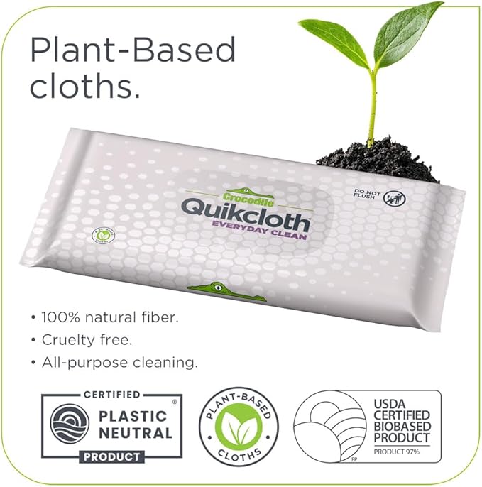 Quikcloth® Everyday Clean – Plant-Based, Gentle, Plastic-Free Cleaning Wipes for Home & Kitchen - Safe on Hands and Surfaces