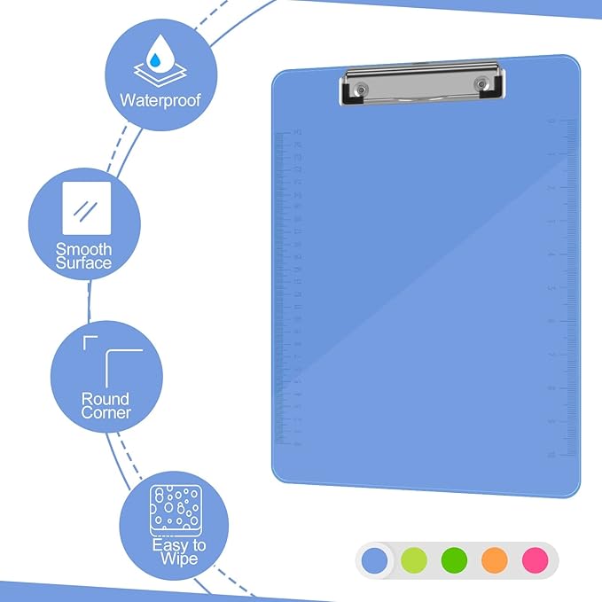 Clipboards, HERKKA 15 Pack Upgrade Plastic Clipboards Low Profile Clip Standard A4 Letter Size, Assorted Transparent Color, for Classroom and Office Use
