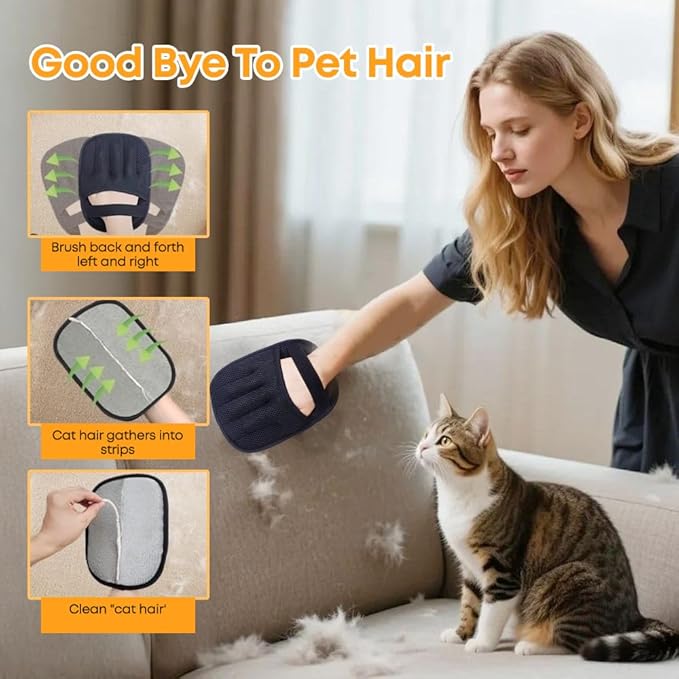Pet Hair Remover Glove for Cats & Dogs, Upgraded 5-Finger Electrostatic Mesh Mitt, Handheld Grooming Glove Reusable Fur & Lint Remover for Sofa, Couch, Carpet, Clothes & Car Seat – Black