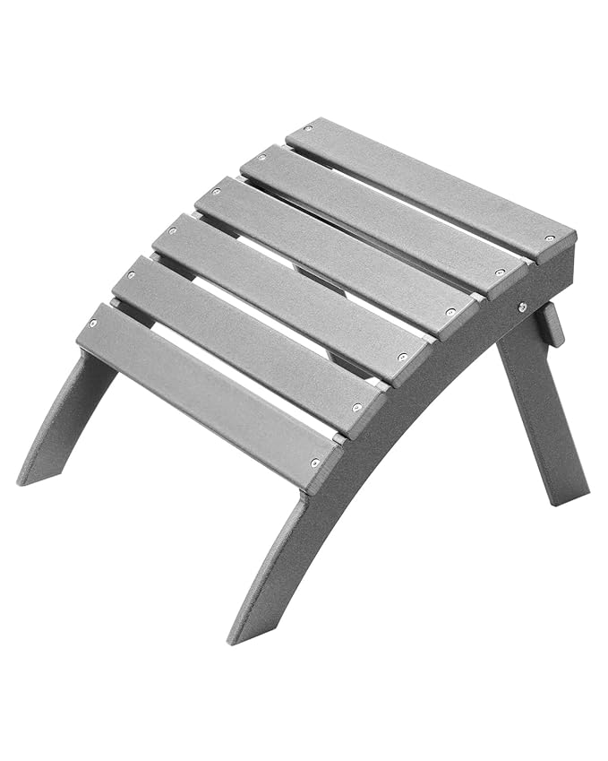 VEVOR Adirondack Ottoman, 21.5L x 18.9W x 14.8H Inch HDPE Plastic Folding Adirondack Ottoman, Weather-Resistant Foot Rest for Adirondack Chair, Widely Used for Outside Porch Pool Lawn Backyard, Gray
