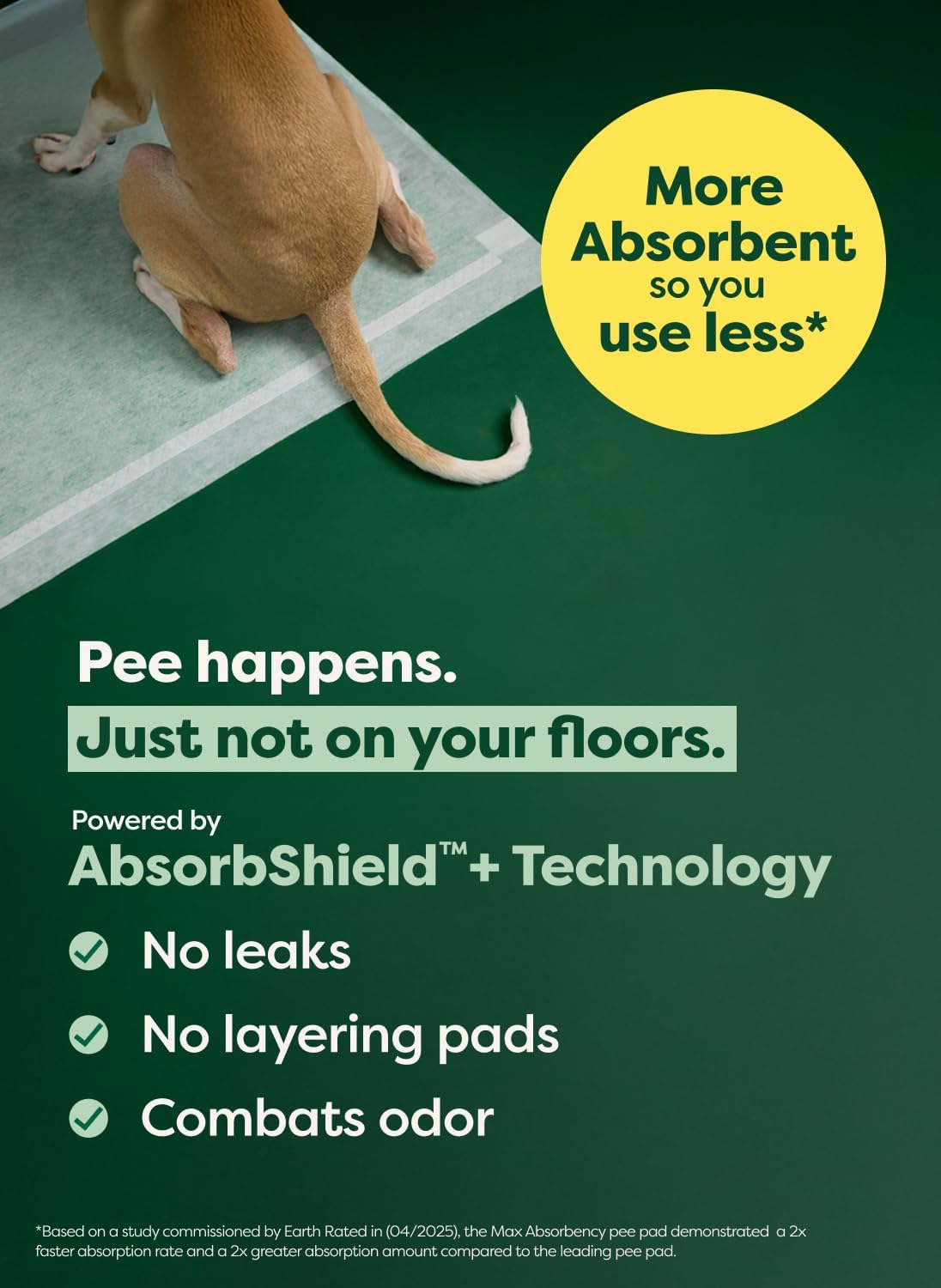 Earth Rated Max Absorbency Puppy Pee Pads for Dogs Absorbs 2X Faster & 2X More, Leak-Proof Odor-Free Potty Training Wee Wee Pad, Unscented, 3XL, 36” x 36”, 24 Count
