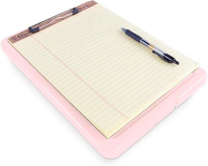 Clipboard with Storage Slim Folding for Nursing, Teachers, Coaches & Office, Plastic Heavy Duty with Pen Holder (9.5” x 13.5”) (Light Pink)