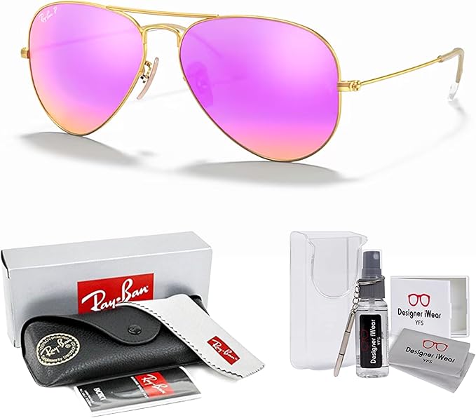 Ray-Ban RB3025 Metal POLARIZED Aviator Sunglasses For Men For Women +BUNDLE with ACCESSORY EYEWEAR KIT
