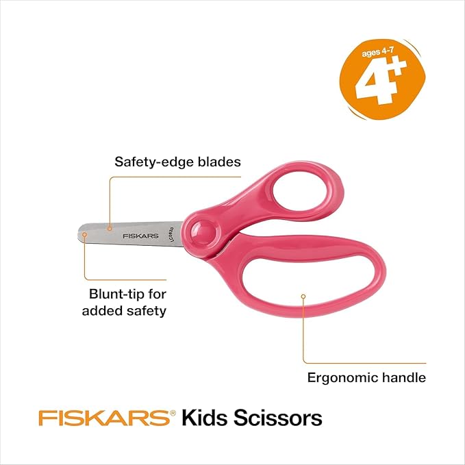 Fiskars 5" Blunt-Tip Scissors for Kids Ages 4-7, For School or Crafting, Premium Pink (Pack of 2)