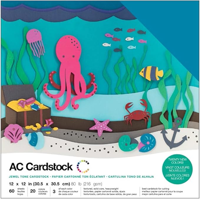 Cardstock 12x12 Scrapbook Paper Pack - Textured Heavy Duty Paper for Die Cutting, Card Making, Crafts - 60 Square Sheets, 20 Unique Colors, 80lb (216gsm), Solid Core - Jewel Tones
