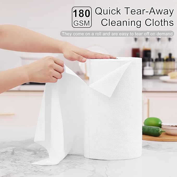 Homaxy Tear Away Dish Cloths Rolls, 75 Sheets-11.8" X 11.8", Reusable Washable Dish Towels for Kitchen, Ultra Absorbent and Quick Drying Microfiber Cleaning Rags, White