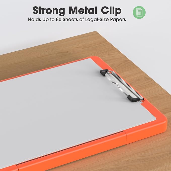 Legal Size Clipboard with Storage, High Capacity 8.5 x 14 Clip Board for Lawers, Folio & Side-Opening, Size 15 x 10 x 1.2 in, Orange