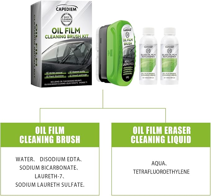 Automotive Oil Film Cleaning Brush for Car Windows, Glass Cleaning Board, Car Windshield Cleaner, Suitable for Windshield Glass Oil Film Remover (greener-L)