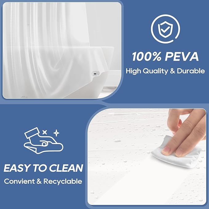 downluxe Clear Shower Curtain Liner with Magnets, PEVA Plastic Shower Liner, 72" W x 84" L Waterproof Lightweight Bathroom Curtain