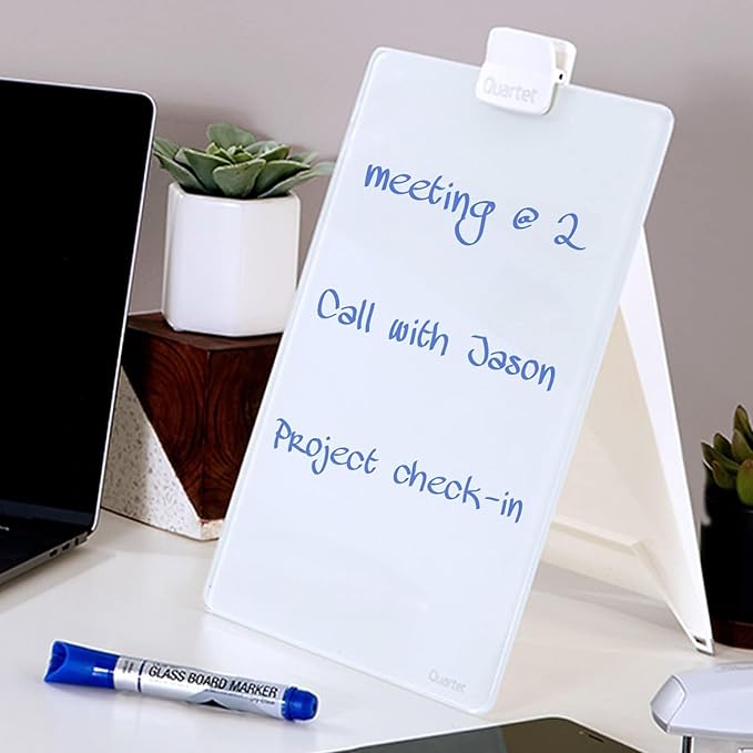 Quartet Glass Whiteboard Desktop Easel, 9" x 11", Dry Erase Surface, Clean Erase, Includes 1 Dry Erase Marker, White (GDE119)